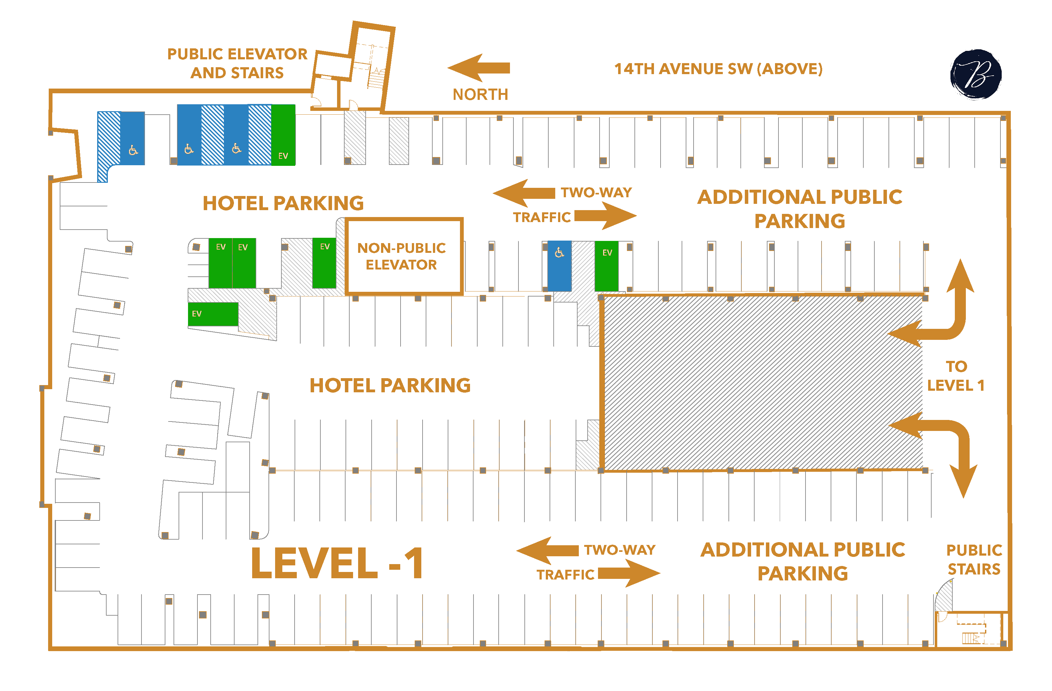 Parking map for The Berkman Parking Ramp Level -1