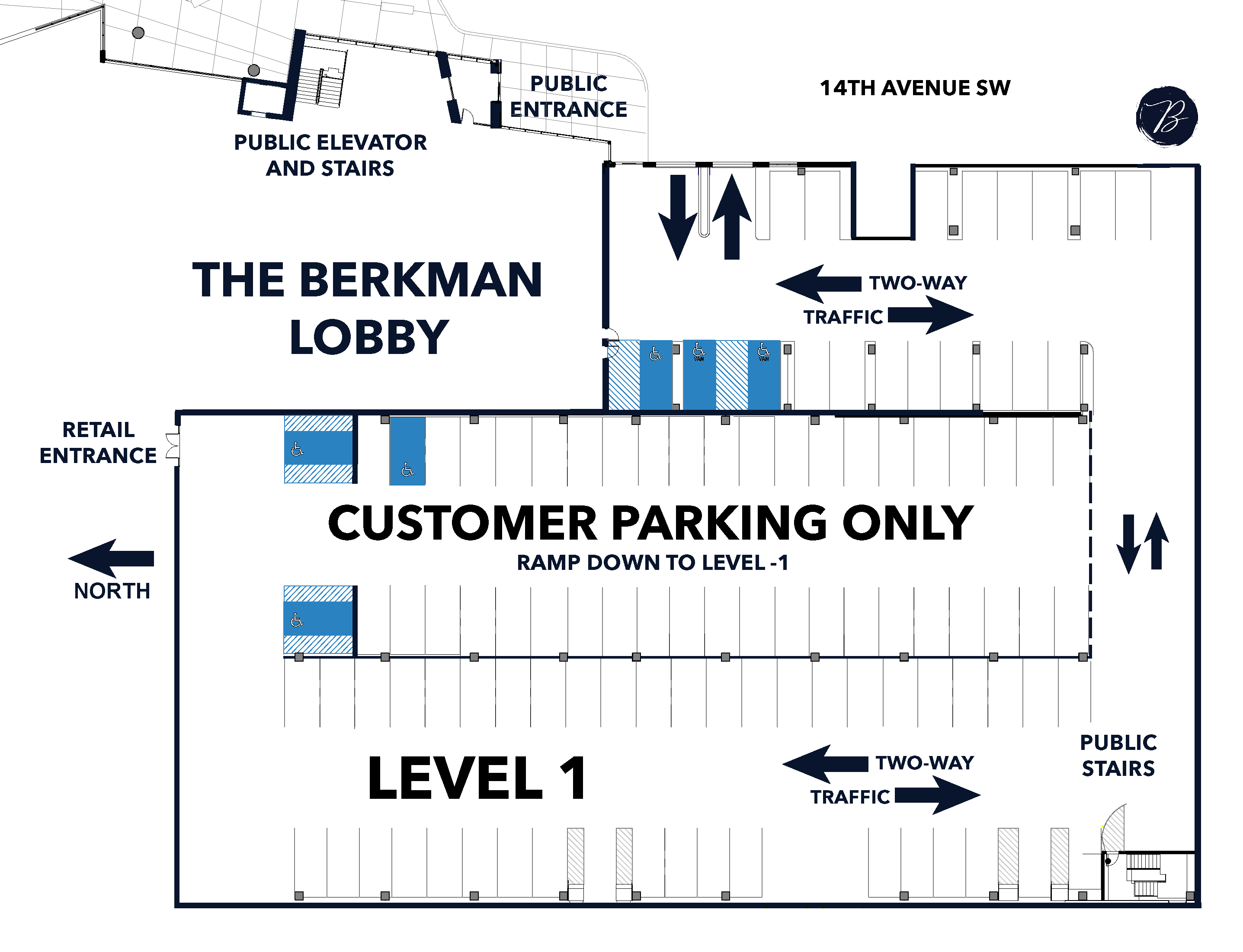 Parking map for The Berkman Parking Ramp Level 1